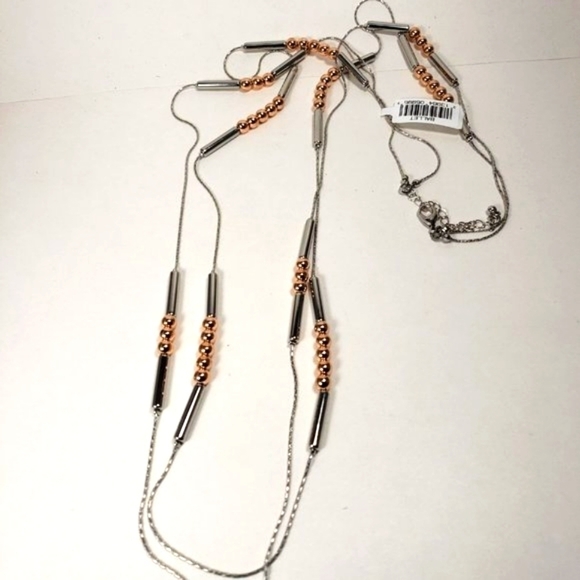 Women's 38 inches Polished Layered Dual tone  Round and Tubing Beads Necklace - Picture 8 of 9